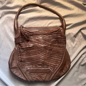 Diesel Chestnut Brown Pleated Leather Shoulder Bag